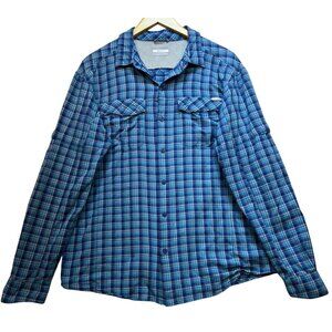Columbia Mens Omni-Shade Sun Protection Shirt Long Sleeve Sz XL Blue White Plaid